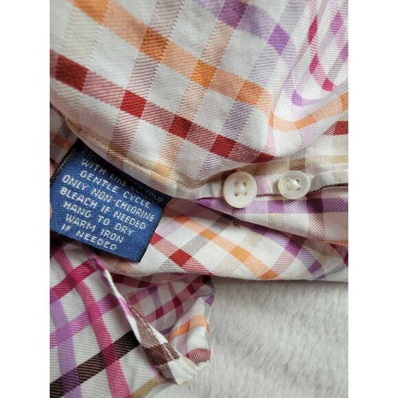 Faconnable Womens Multicolor Plaid Button-Down Shirt Large Cotton Long Sleeves - Picture 4 of 7